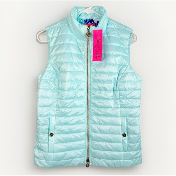 Lilly Pulitzer Jackets & Blazers - NWT Lilly Pulitzer Elyn Puffer Vest SMALL Whisper Blue Full Zip Printed Lining